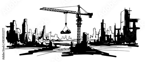 city construction crane skyline sketch vector