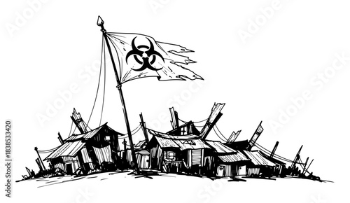 biohazard zombie apocalypse camp sketch vector