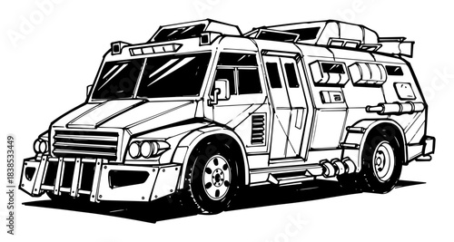 armored rescue vehicle truck sketch vector
