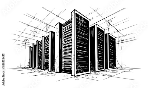 futuristic data server center sketch vector