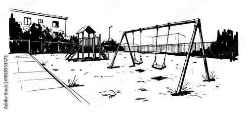 abandoned playground swing set sketch vector