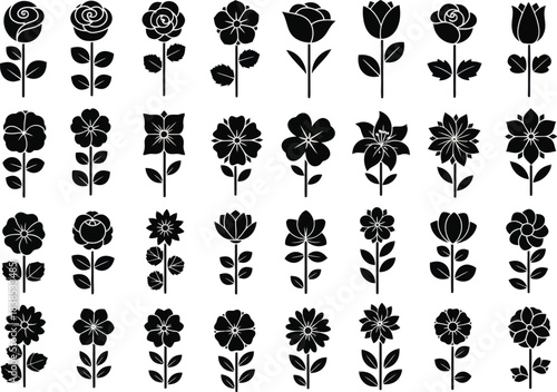 Floral Icons Collection of Multiple Flower Silhouettes