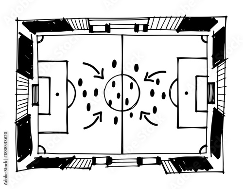 soccer tactics board top view sketch vector