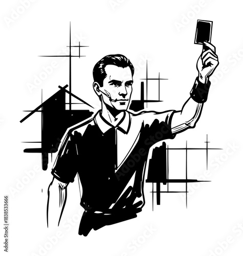 football referee showing red card sketch vector