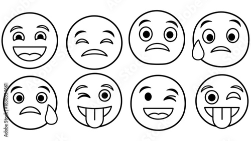 Expressive faces collection: black and white emotion icons for creative use