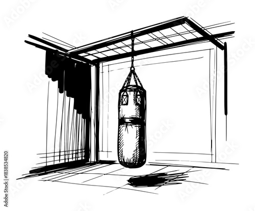 punching bag in gym training sketch vector