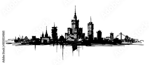 warsaw poland city skyline monochrome vector silhouette