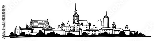 warsaw old town skyline poland vector black shape