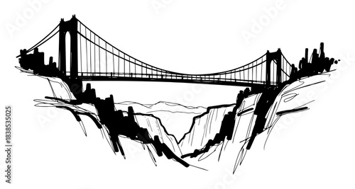 suspension bridge city river sketch vector