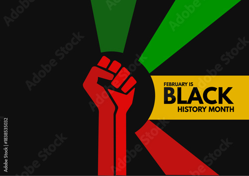 Black history month banner with raised fist and pan-african colors  - banner, poster, card, 