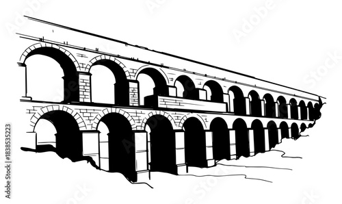 ancient aqueduct roman bridge sketch vector