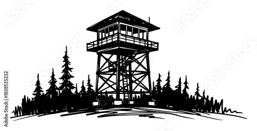 forest watchtower lookout sketch vector