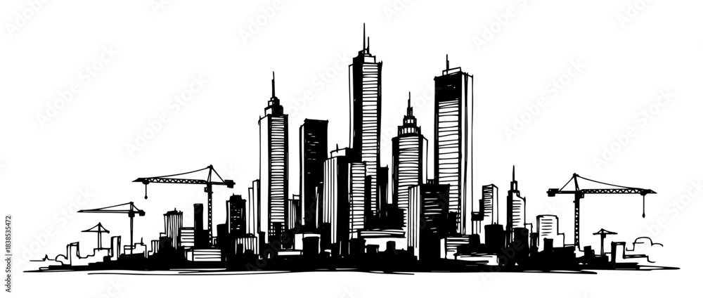 Obraz premium modern city skyline under construction vector shape silhouette