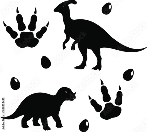 Dinosaur Silhouettes with Footprints