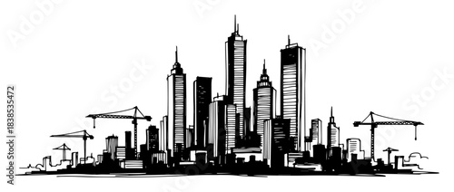 modern city skyline under construction vector shape silhouette