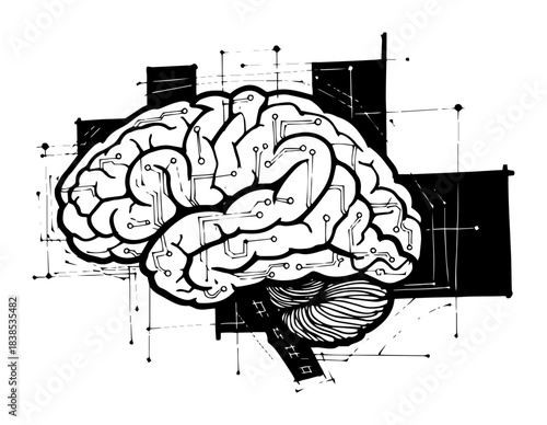 human brain technical blueprint vector shape silhouette