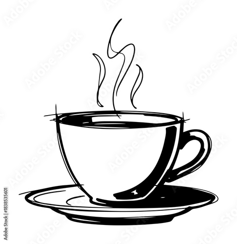 hot coffee cup with steam monochrome vector shape