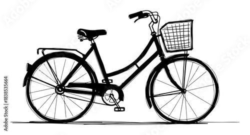 city bicycle with basket classic bike vector silhouette