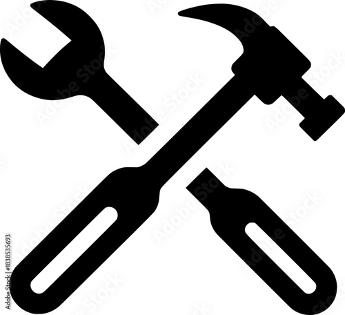 Vector icon of crossed wrench and hammer