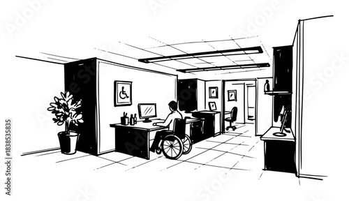 accessible office workplace interior sketch vector
