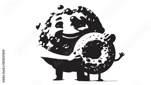 Playful panda character holding a decorative circular ring illustration.