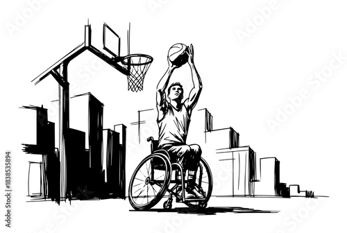 wheelchair basketball athlete sports sketch vector