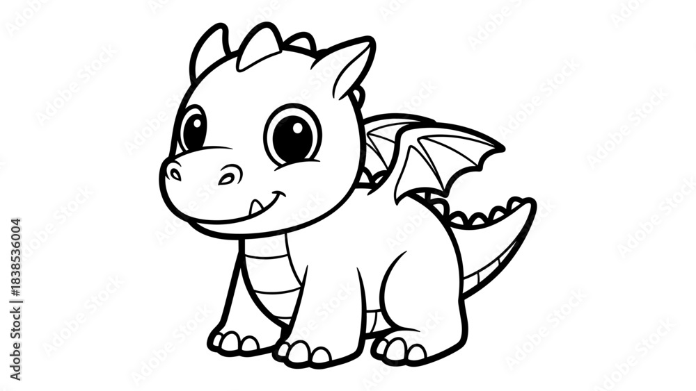 Obraz premium Playful cartoon dragon line art for kids' coloring activities