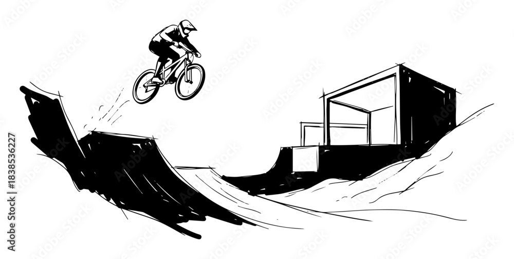 Fototapeta premium bmx rider jumping on ramp extreme sport vector black silhouette