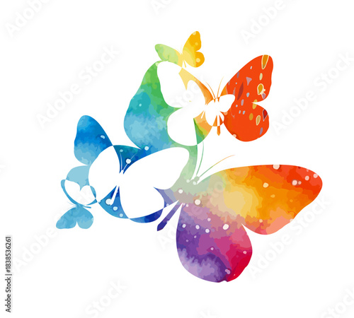 Watercolor colorful butterflies, isolated on white background. Hand drawn. Not AI, spring vector illustration.