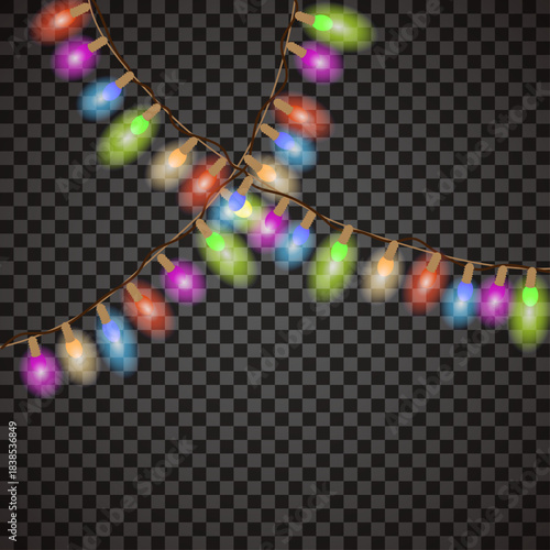  Two garlands of bright holiday lights