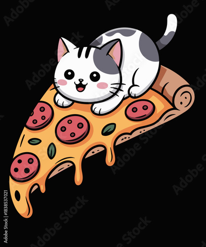Cute Cat With Pizza Slice - Food Lover Pizza Baker