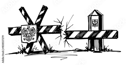 border crossing barriers with polish emblem sketch vector