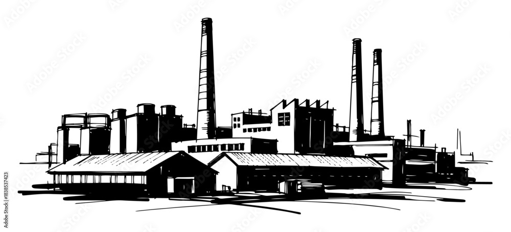 Fototapeta premium heavy industry factory plant sketch vector