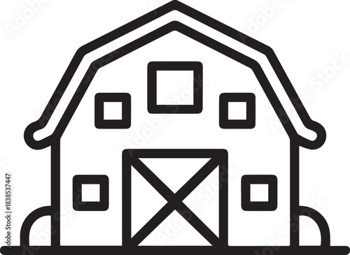 barn line art gambrel roof double doors x pattern windows vector icons