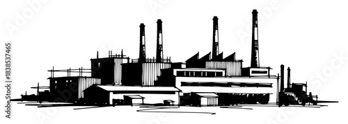 power plant refinery industrial complex sketch vector