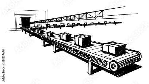 automated conveyor belt assembly line sketch vector