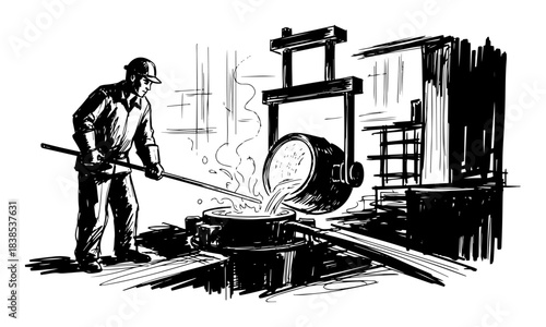 foundry worker pouring molten metal vector shape silhouette