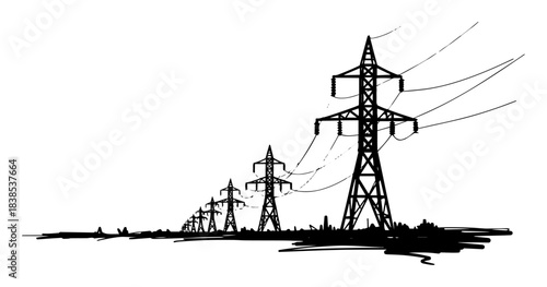 high voltage transmission power lines vector shape silhouette