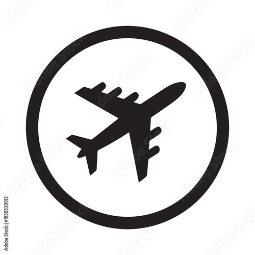 airplane silhouette in circle for travel and aviation signage