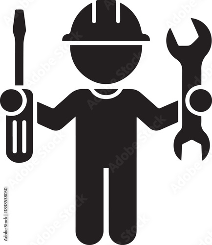 worker construction repair industrial engineer icon hardhat wrench set