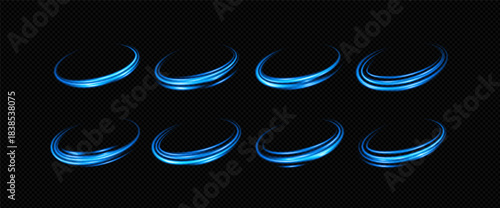 Blue portal with light effect circle and speed. Wave circular ellipse with ai and portal. Blue light png ring red round power frame sparkle swirl background glowing star trail abstract line shooting.