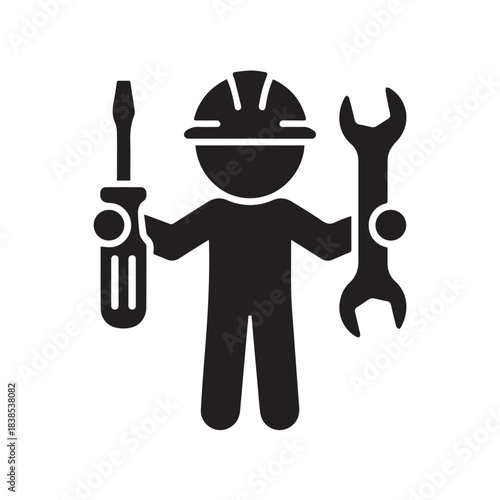 worker construction repair technician hardhat tools vector icon badges