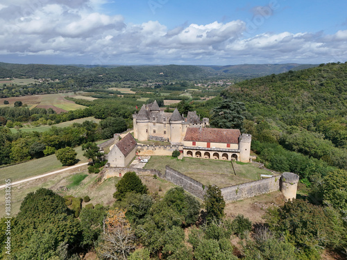 Aerial view of Fénelon Castle in Dordogne, France