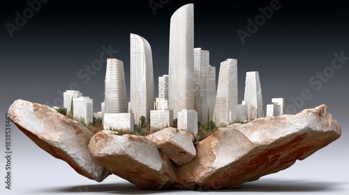 Fototapeta Naklejka Na Ścianę i Meble -  A city made of rocks and dirt. The city is made of a large rock and has a small rock in the middle