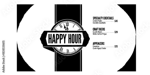 Happy Hour Special Offer Clock Vector Silhouette
