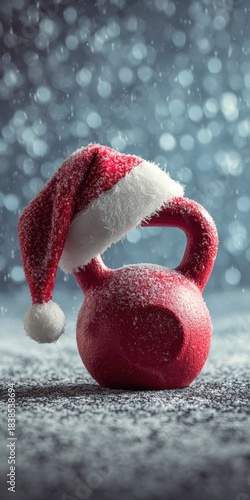 Kettlebell with santa hat representing christmas fitness challenge