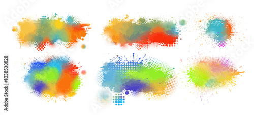 colored isolated blots on white background. Hand drawn. Not AI, vector illustration.