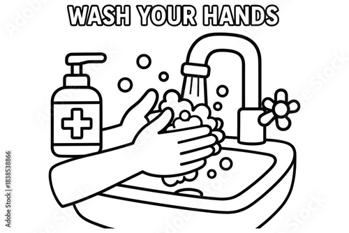 Hygienic hand washing guide with soap and water