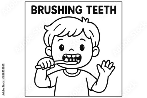Child brushing teeth coloring page for dental hygiene education