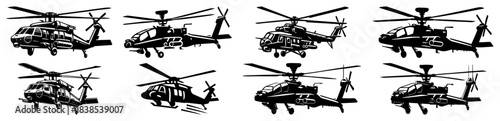 Military Helicopters Side View Silhouettes